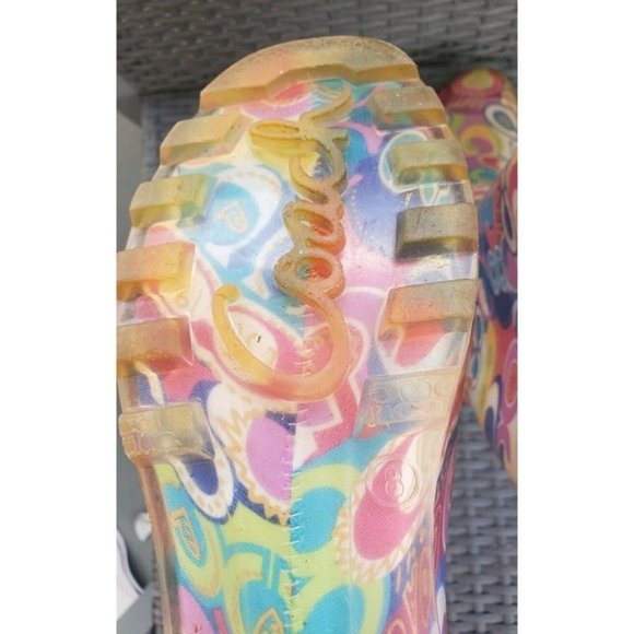 COACH Multicolor Poppy Waterproof Rain Boots 13" tall Size 8 - Picture 4 of 7